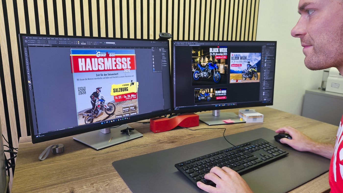 Gestaltung eines Hausmesse-Plakats am Arbeitsplatz in Ried